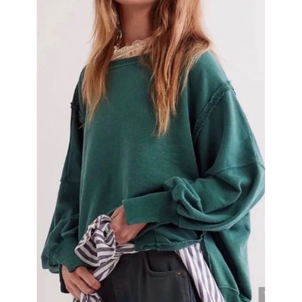 Free People We The Free Camden Oversized Sweatshirt Deep Teal Small NWT